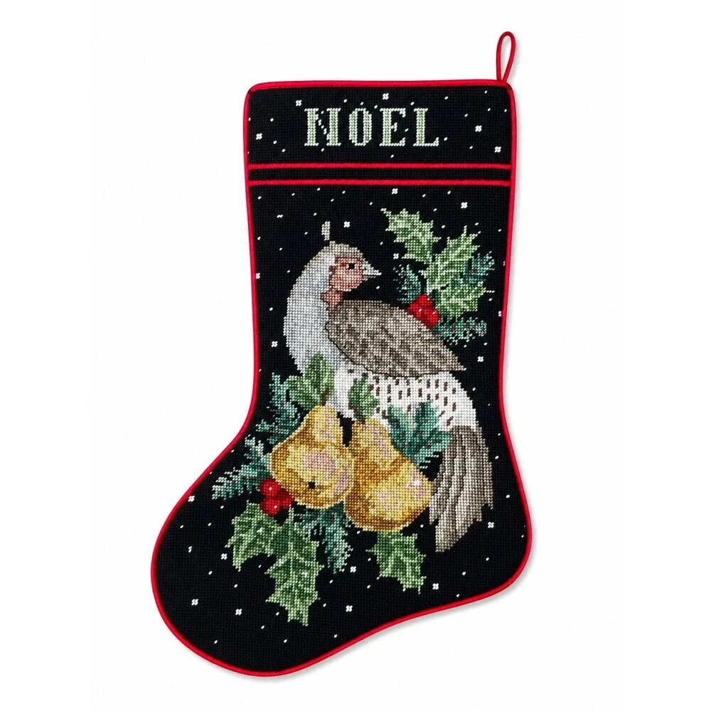 Needlepoint Stocking Noel Partridge in a Pear Tree Bird Christmas Holidays